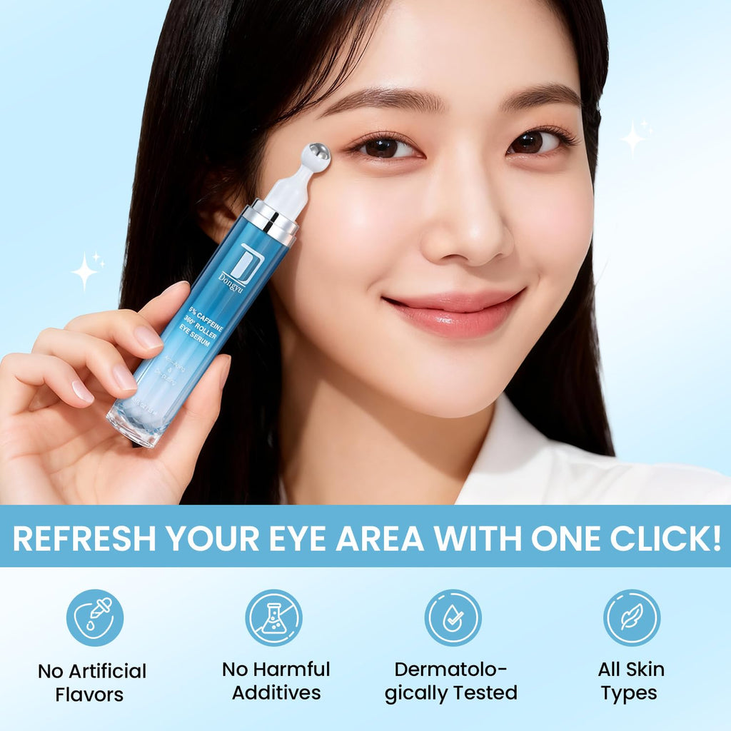 Dongyu Eye Cream for Dark Circles — Korean Caffeine Eye Serum for Morning Radiance (Blue)