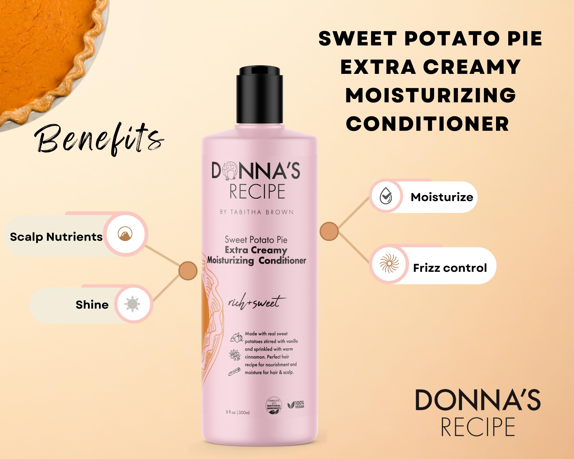 Donna's Recipe by Tabitha Brown | Sweet Potato Pie Extra Creamy Moisturizing Conditioner – Vegan, Sulfate-Free, 8 oz