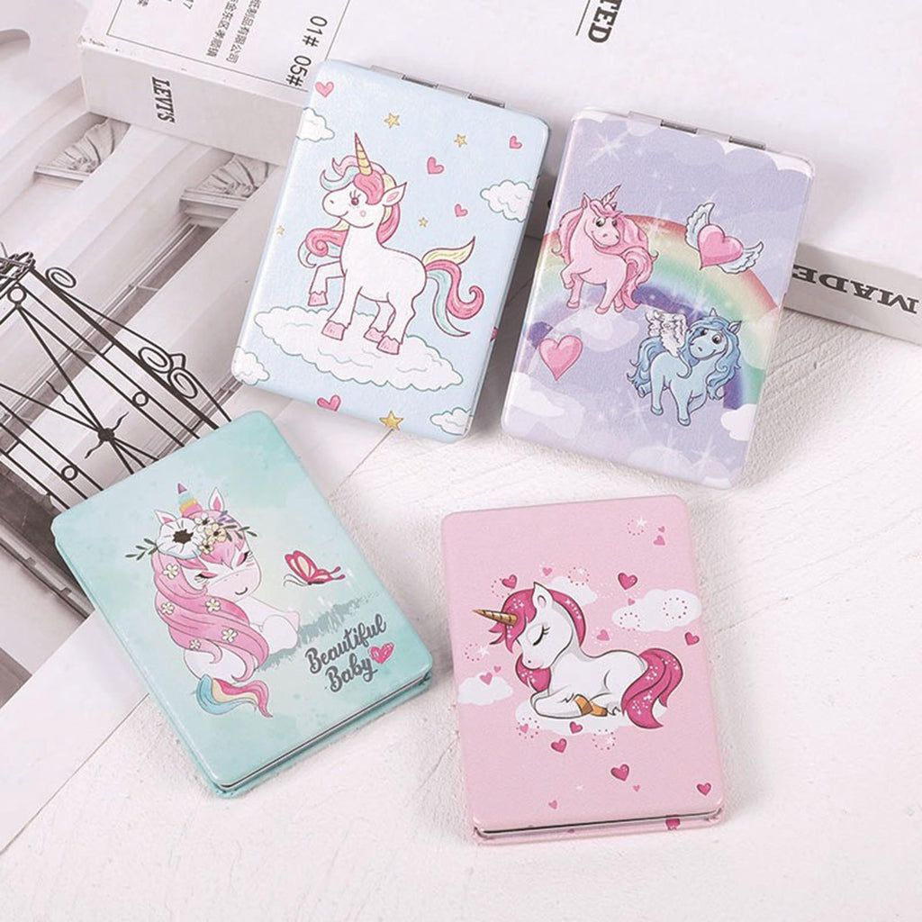 DOOSAI Unicorn 4-Pcs Pocket Mirror Kit – Cute Travel Mirrors with 1X/2X Magnification