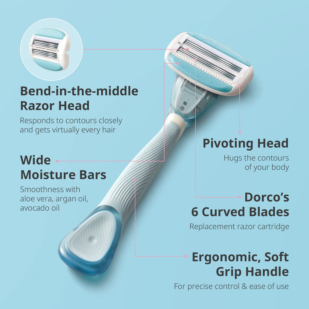 Dorco Eve6 Razor Set – 6-Blade Shave with Aloe Moisture Bar and Interchangeable Cartridges
