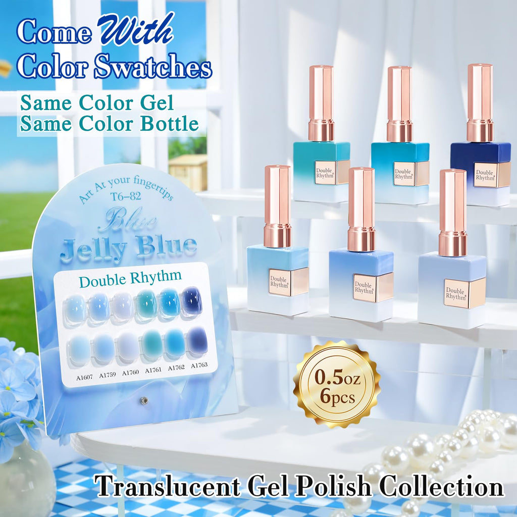 Double Rhythm 6 Pcs 15 ml Gel Polish Set – Navy Jelly Blue Navy-T6-82 | Soak-Off, DIY Manicure