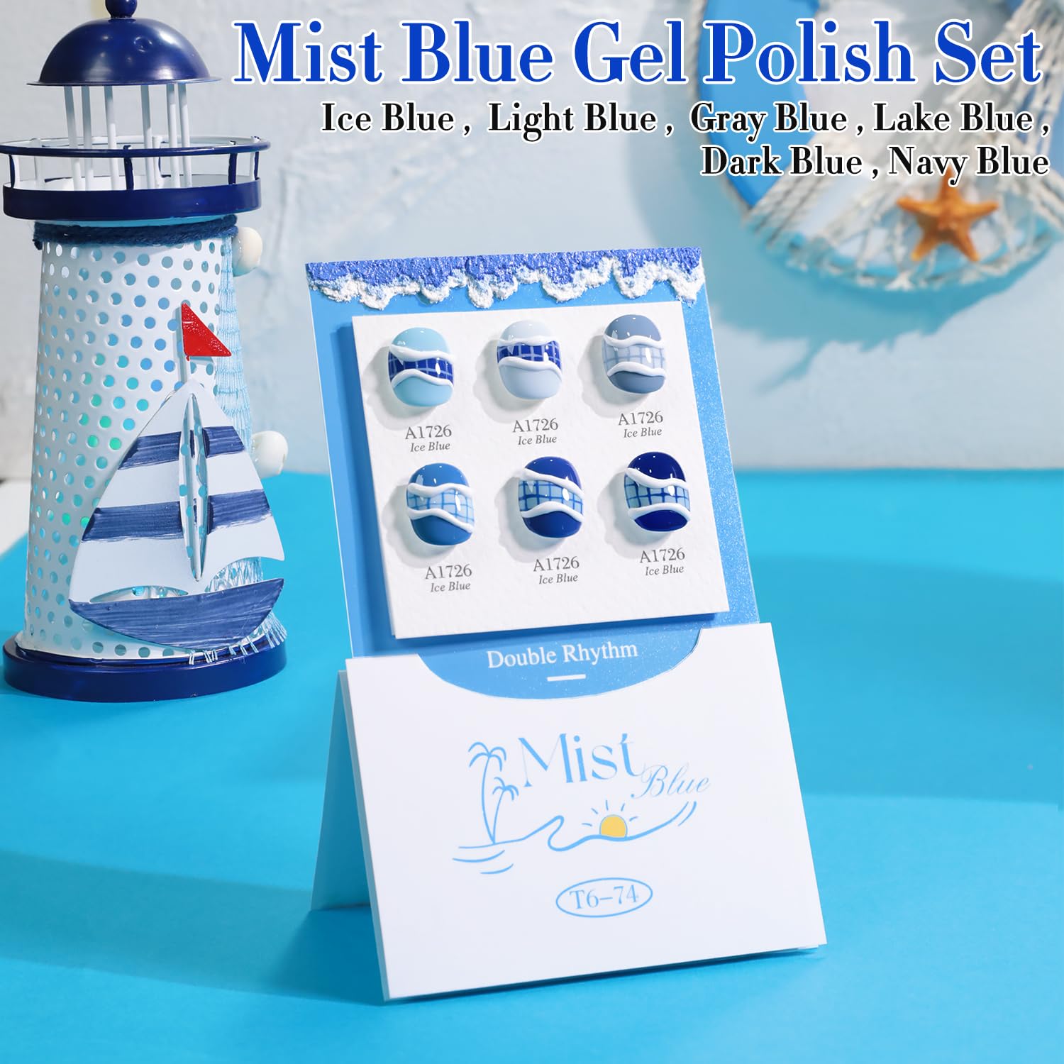 Double Rhythm 6 Pcs 15ml Gel Polish Set in Pale Dark Midnight Blue | Soak-Off Gel Polish Kit for DIY Manicure