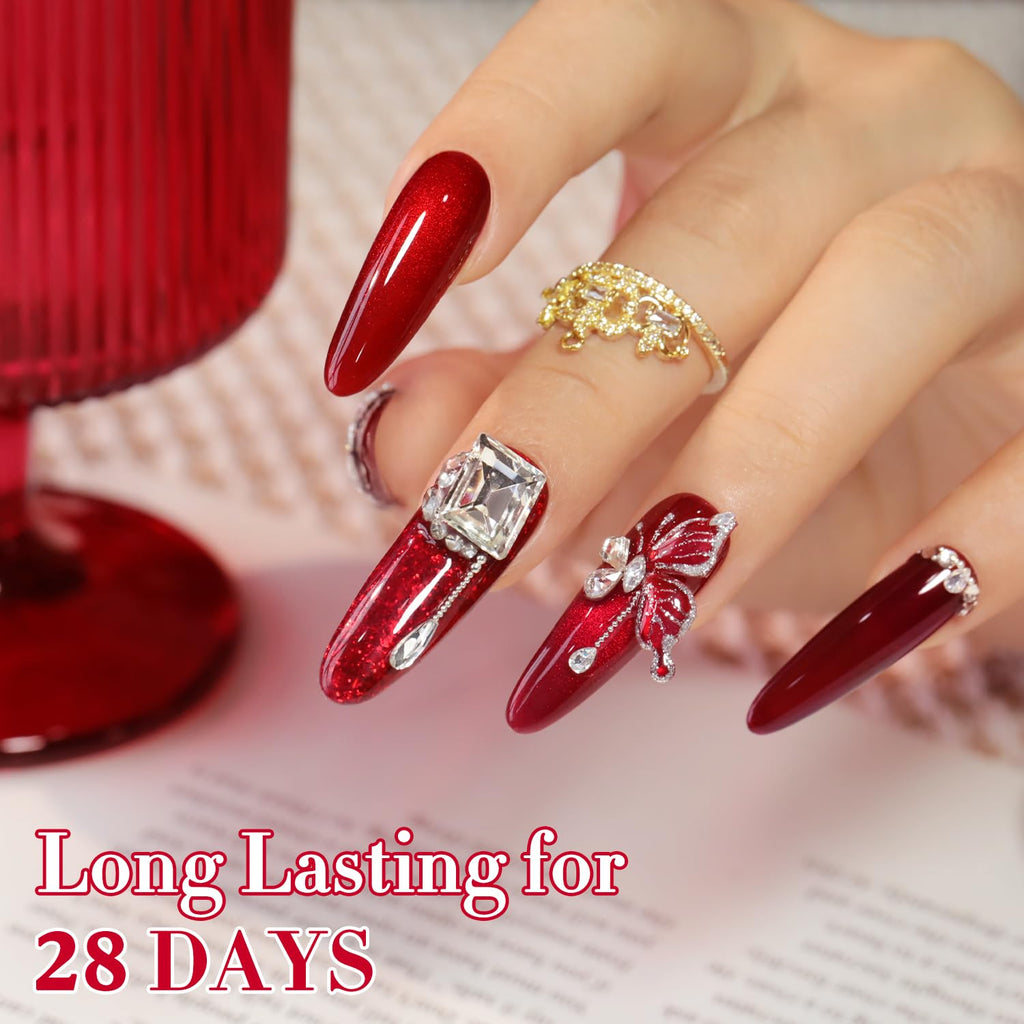 Double Rhythm 6 Pcs 15ml Gel Polish Set – Jelly Burgundy Red & Silver Glitter