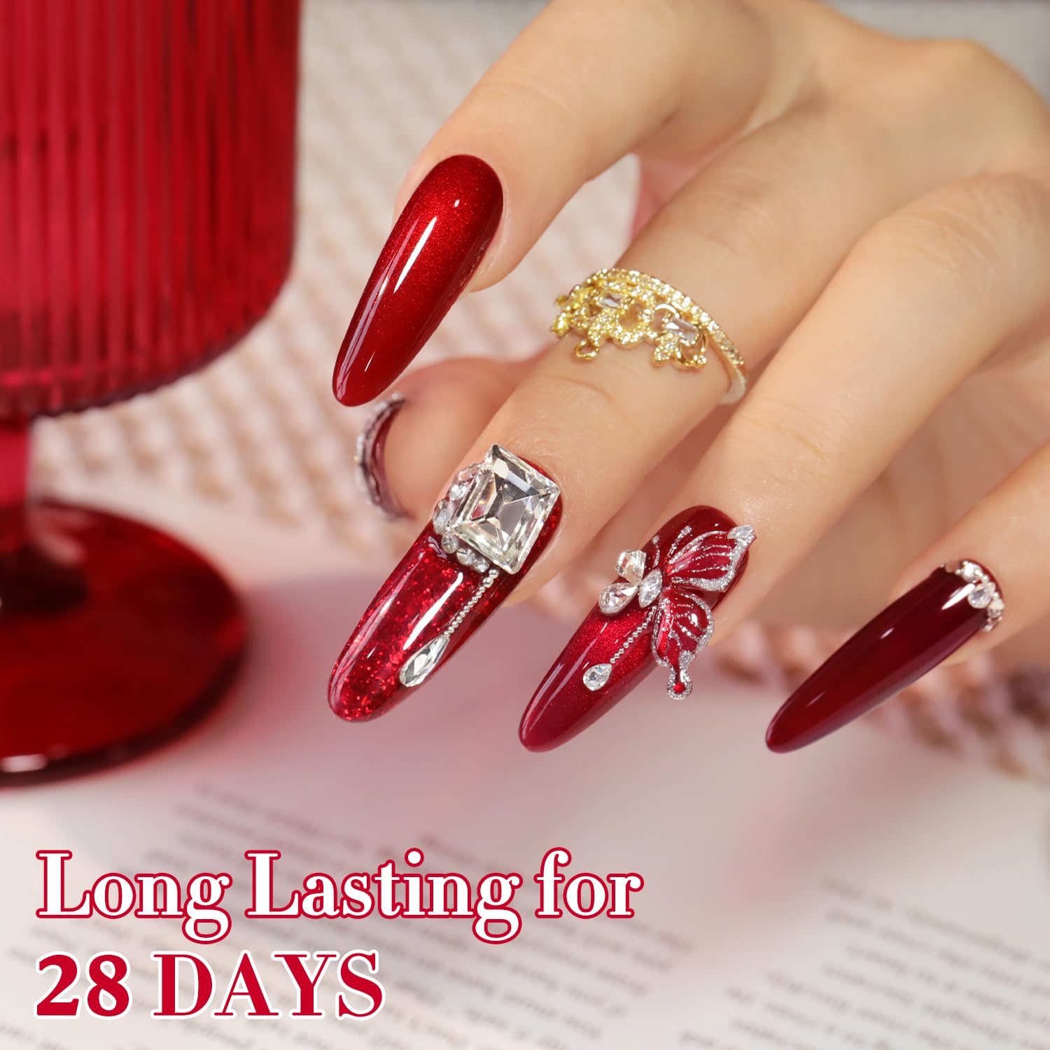 Double Rhythm 6 Pcs 15ml Gel Polish Set – Jelly Burgundy Red & Silver Glitter