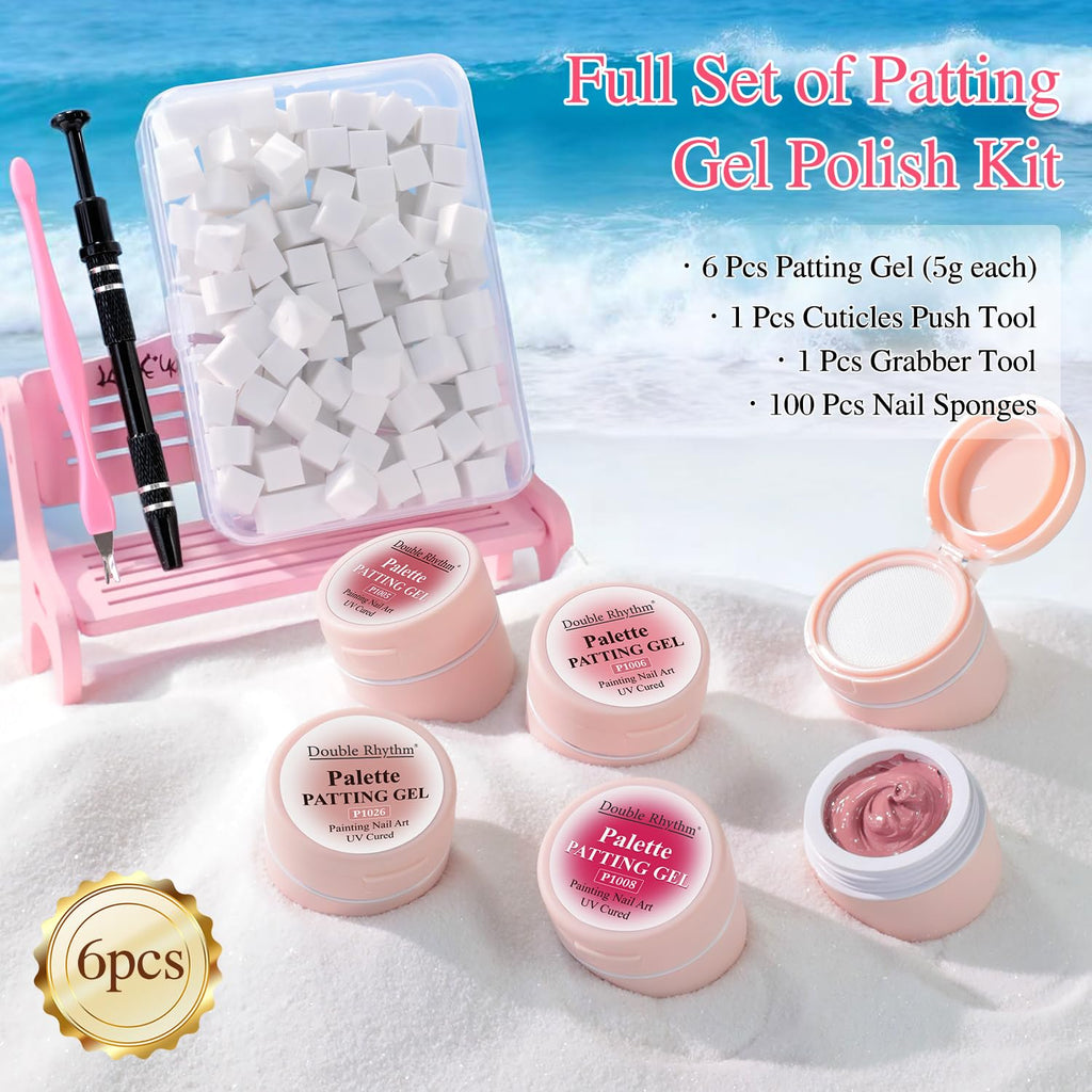Double Rhythm Painting Gel Polish Set – 6 Colors, 100 Sponges, Grabbing Pen (Neutral Nude Rose-T6-66)