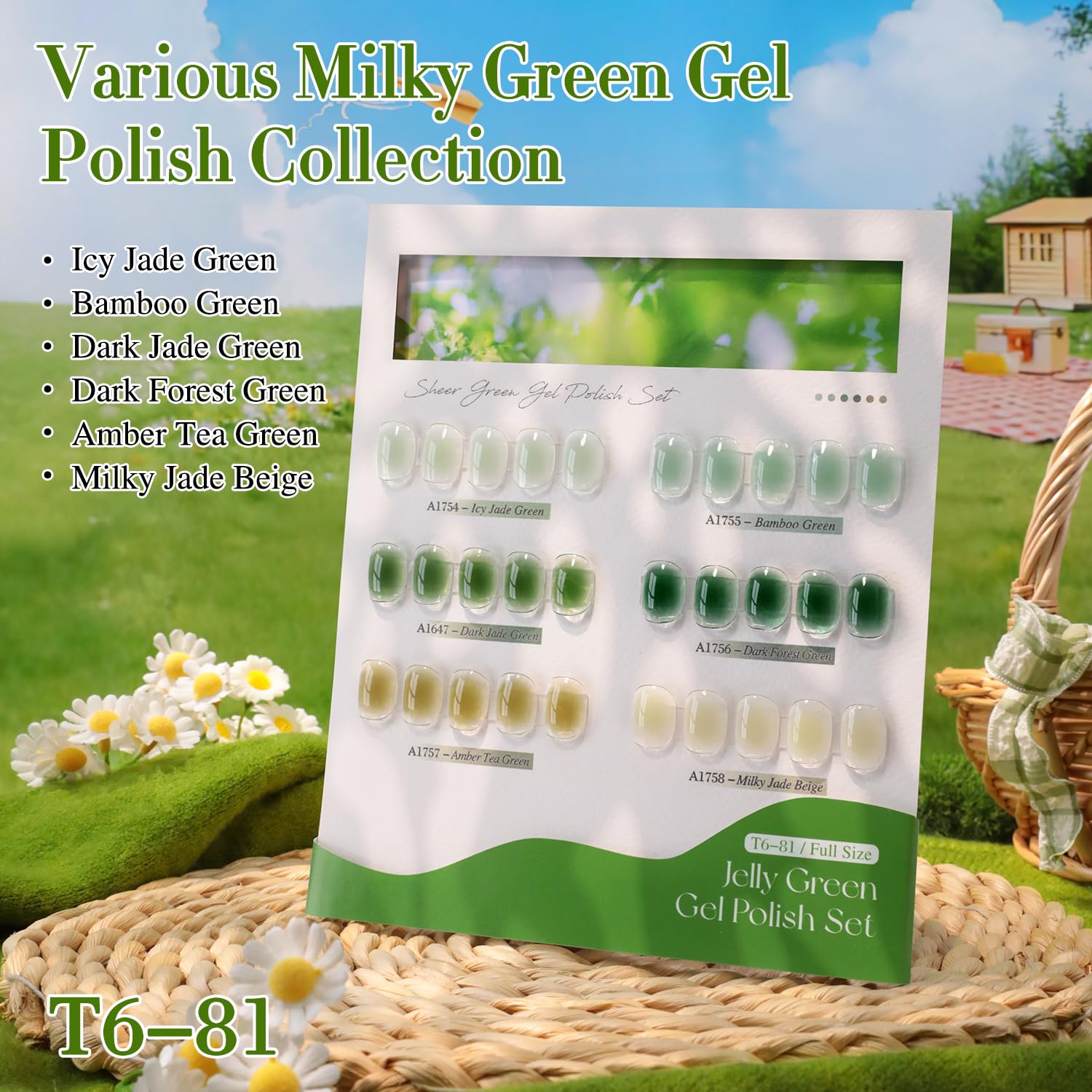 Double Rhythm 6Pcs 15ml Gel Polish Set – Same Color, Soak-Off Jelly Milky Green Olive Teal T6-81