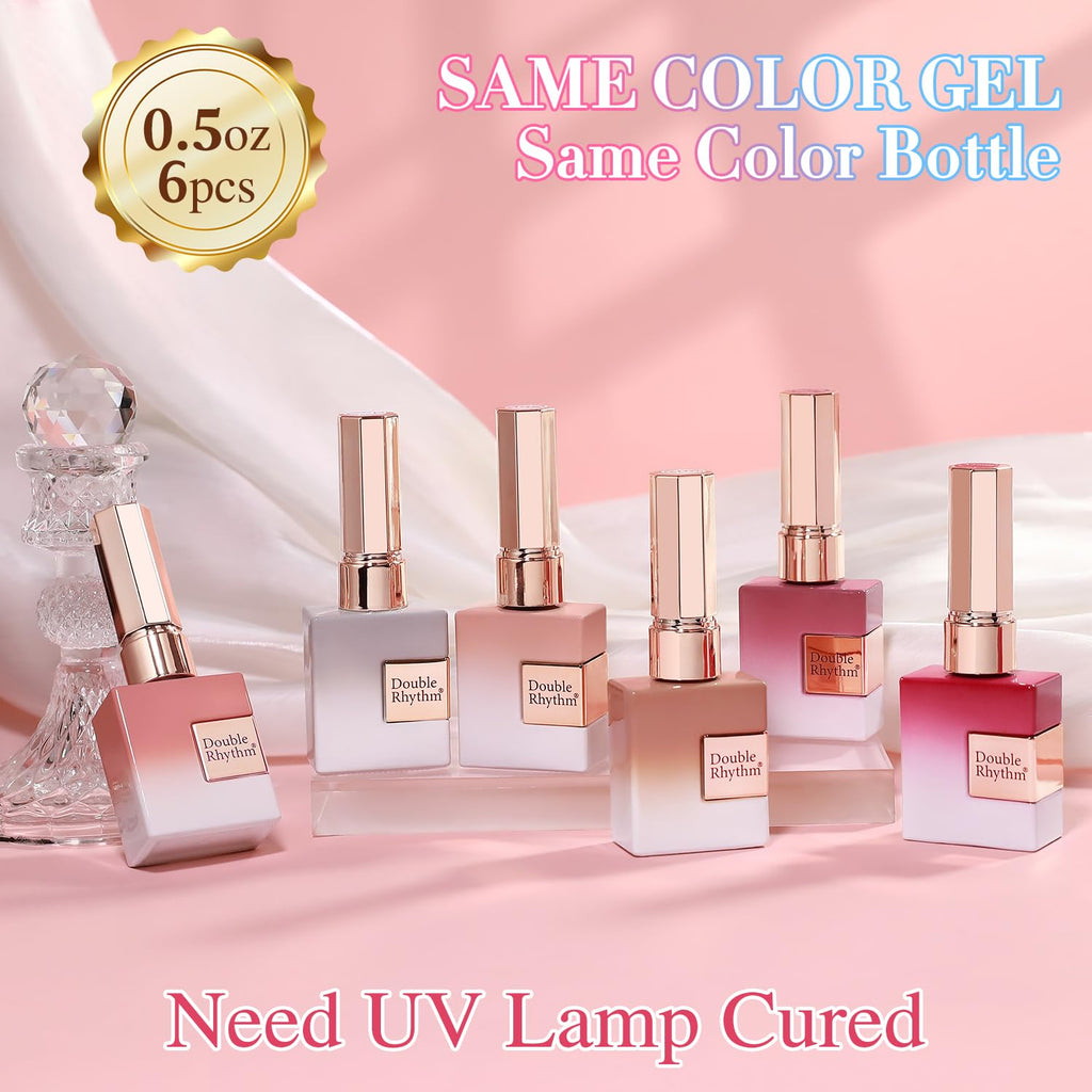 Double Rhythm 6 Pcs Gel Polish Set 15ml – Milky White, Jelly Pink, Nude, Peach, T6-24 | Soak-Off Gel Nail Kit