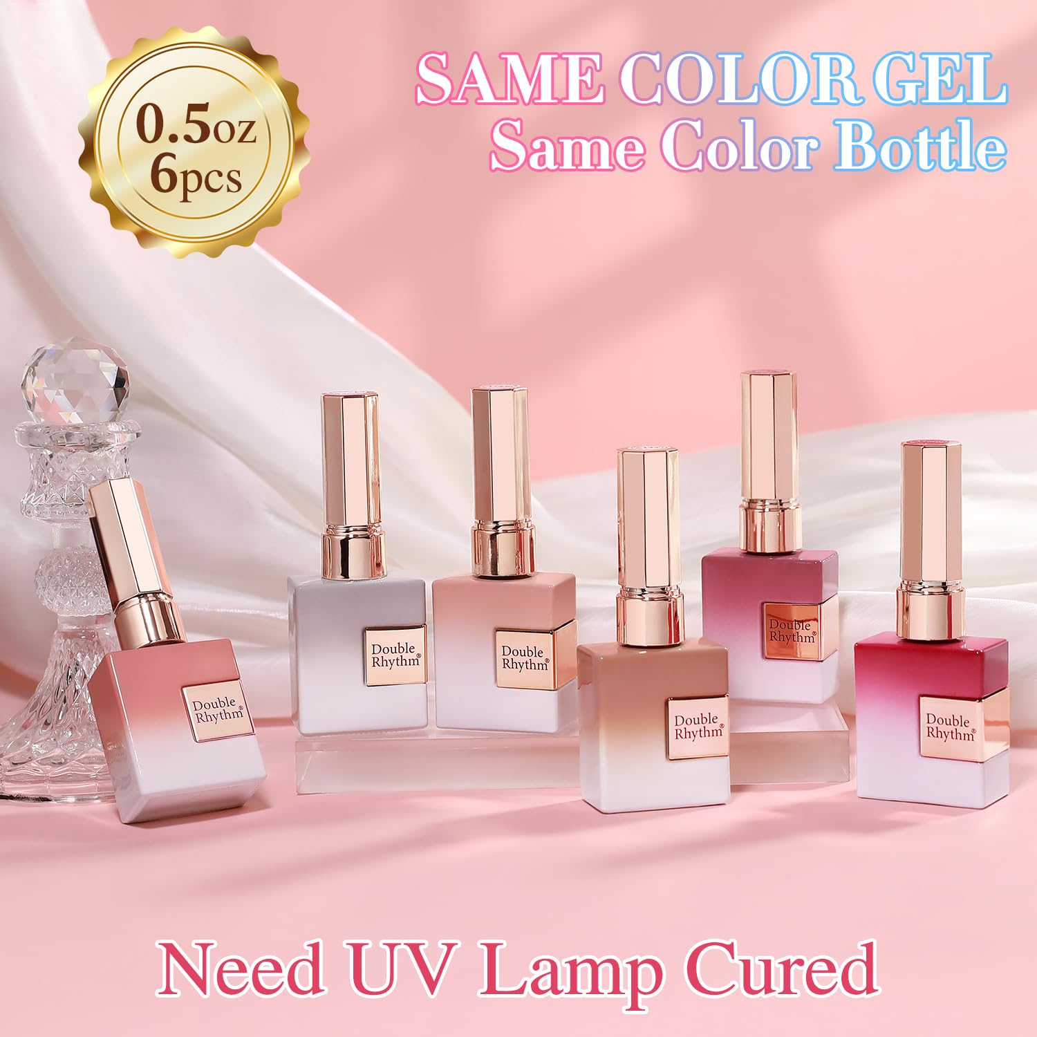 Double Rhythm 6 Pcs Gel Polish Set 15ml – Milky White, Jelly Pink, Nude, Peach, T6-24 | Soak-Off Gel Nail Kit