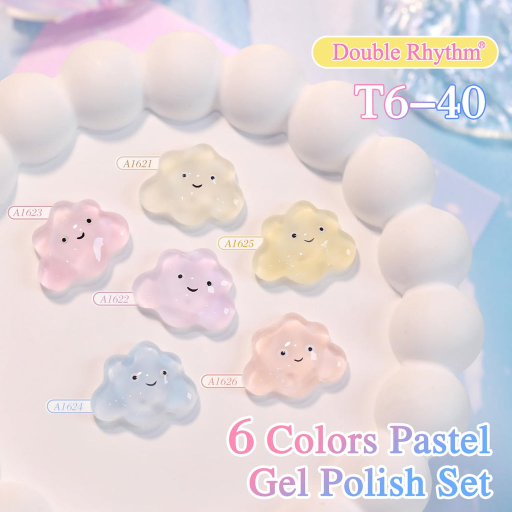 Double Rhythm 6 Pcs 15ml Gel Polish Set – Soak-Off Kit (Blue, Purple, Nude, Pink, Yellow, Beige)