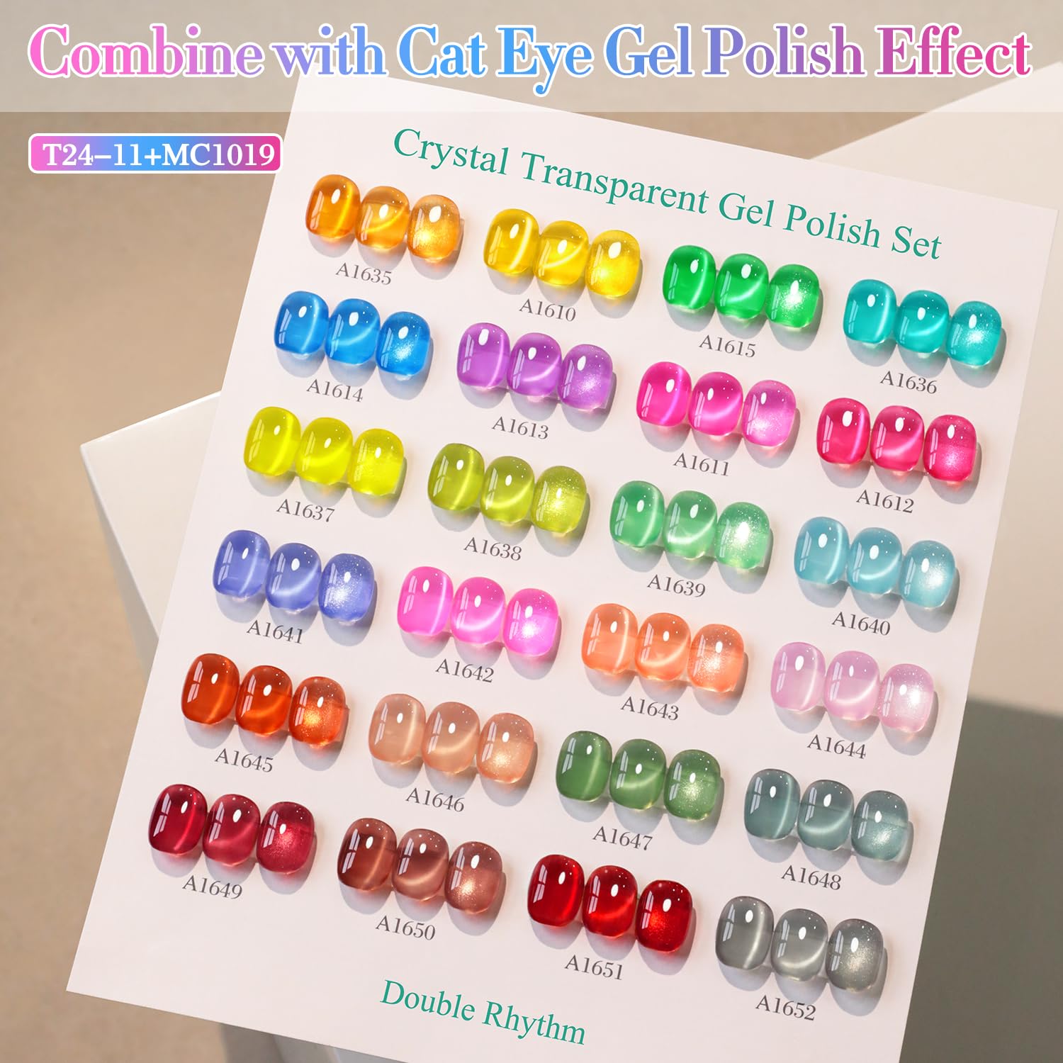 Double Rhythm 28Pcs Gel Nail Polish Set – Neon Jelly Sheer Collection, 0.5oz Bottles