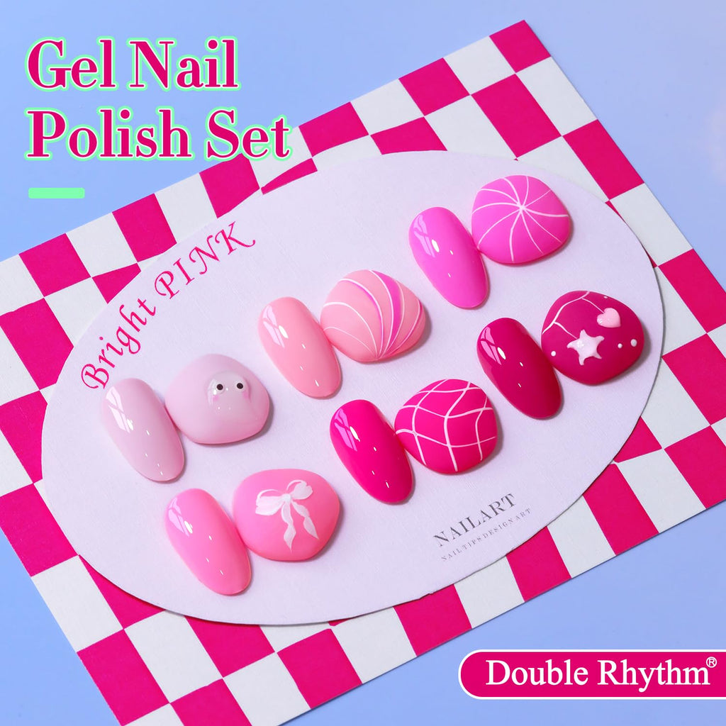 Double Rhythm 6 Pcs 15ml Gel Polish Set – Neon Pink & Purple (T6-13) Soak-Off Kit
