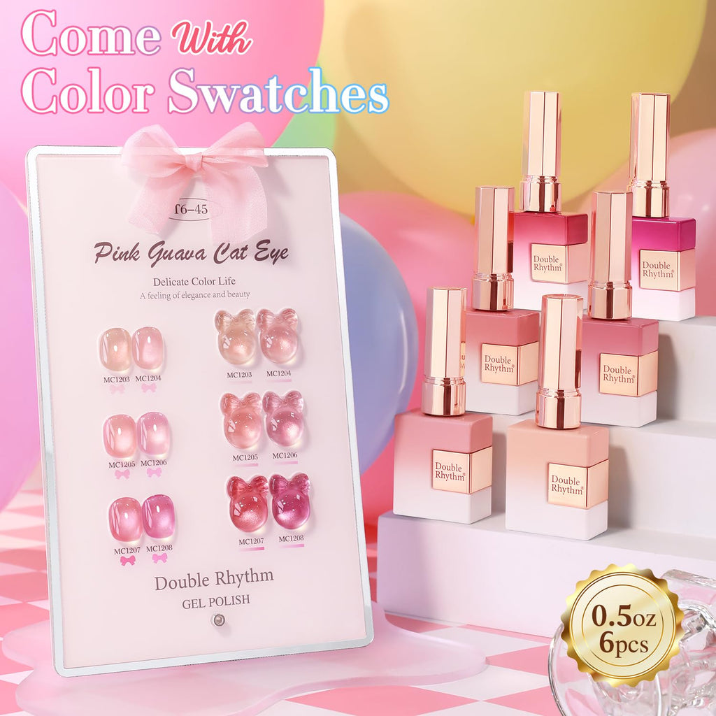 Double Rhythm Cat Eye Gel Nail Polish Set – 6× 0.5 oz Magnetic Shimmer (Rose-T6-45)