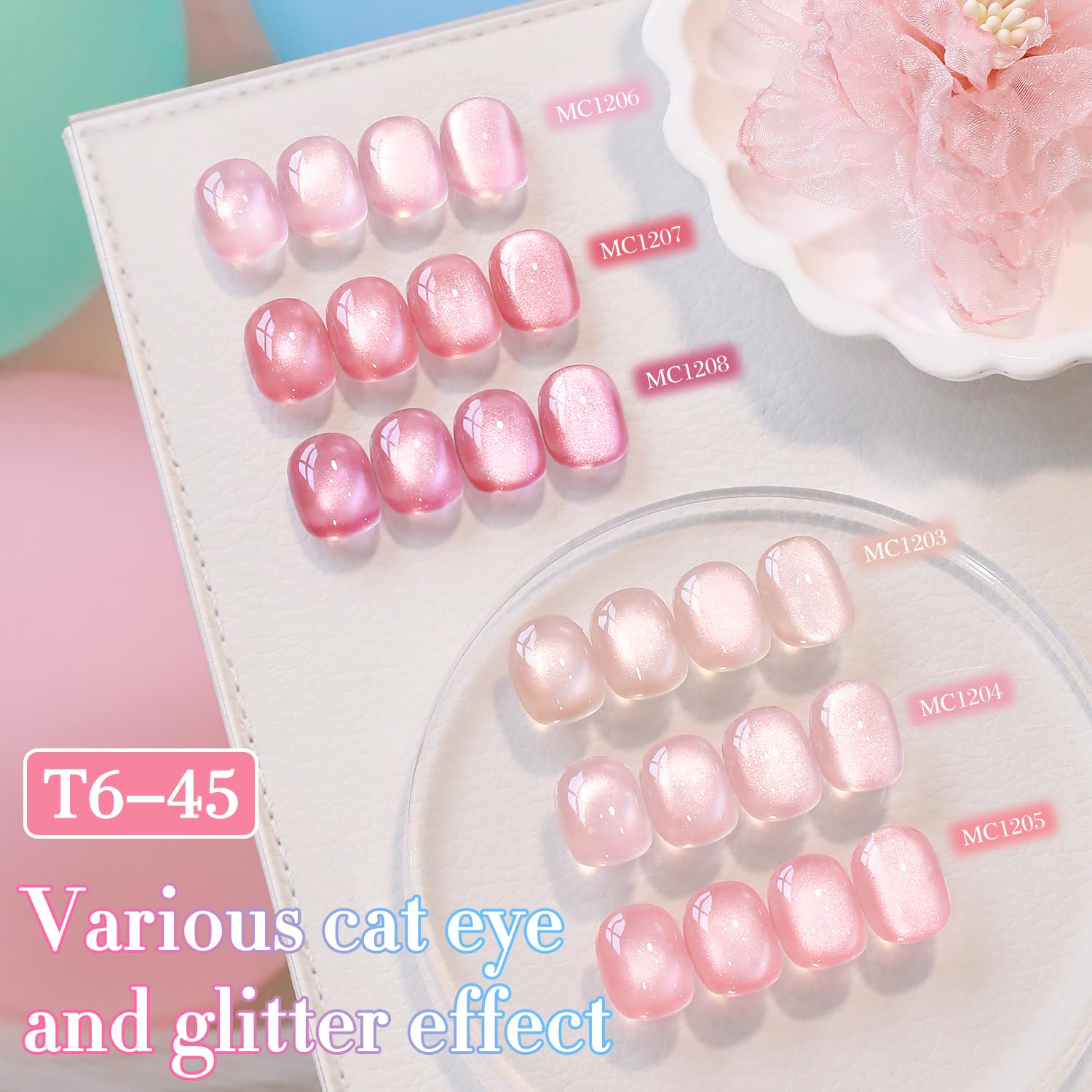 Double Rhythm Cat Eye Gel Nail Polish Set – 6× 0.5 oz Magnetic Shimmer (Rose-T6-45)