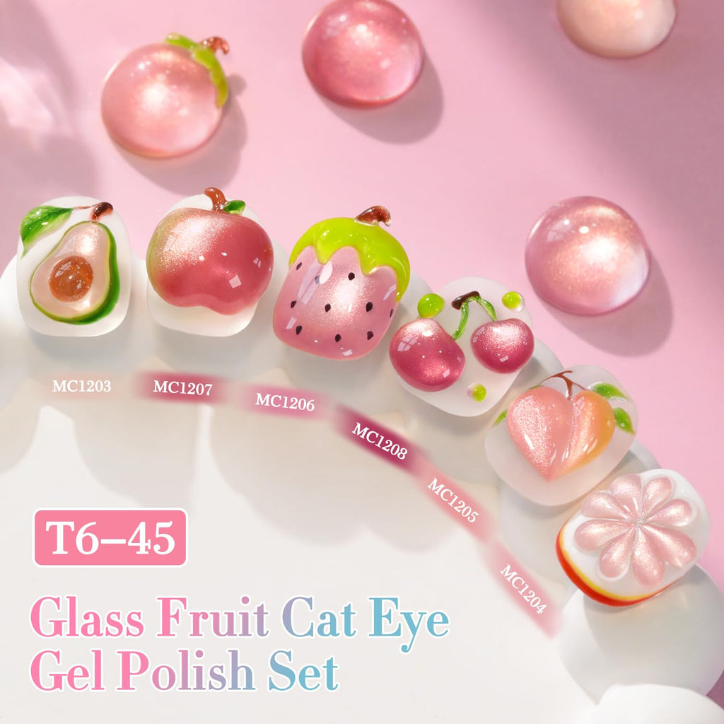 Double Rhythm Cat Eye Gel Nail Polish Set – 6× 0.5 oz Magnetic Shimmer (Rose-T6-45)