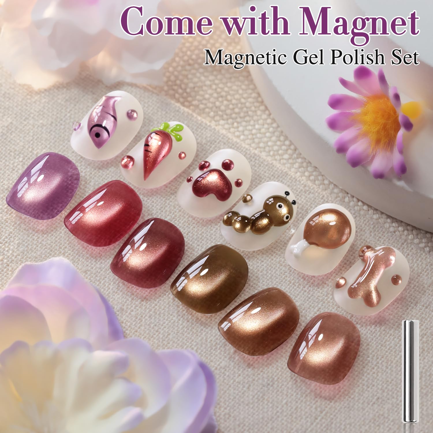 Double Rhythm Cat Eye Gel Polish Set – 6-Piece Rose Shimmer Magnetic UV Kit