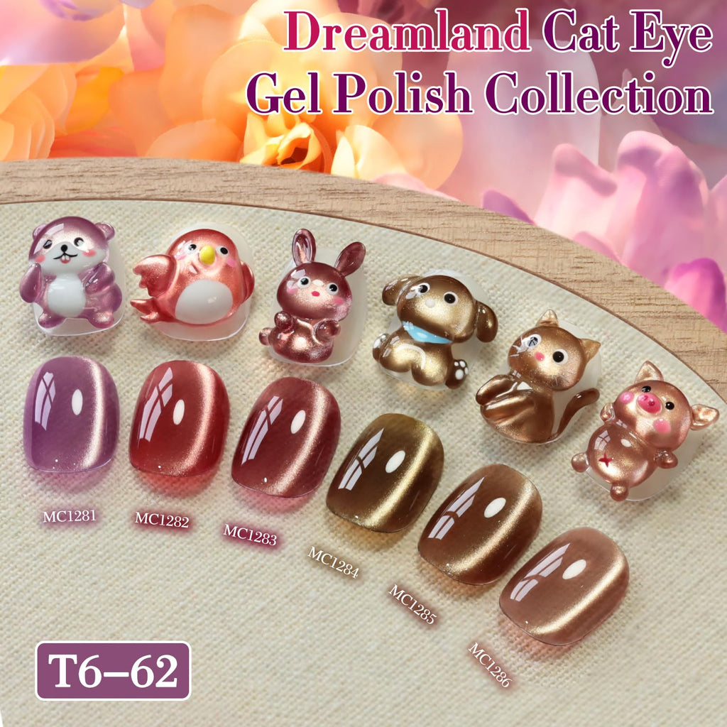Double Rhythm Cat Eye Gel Polish Set – 6-Piece Rose Shimmer Magnetic UV Kit