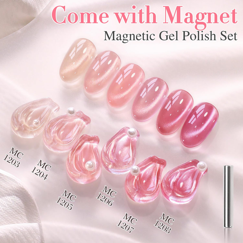 Double Rhythm Cat Eye Gel Nail Polish Set – 6× 0.5 oz Magnetic Shimmer (Rose-T6-45)