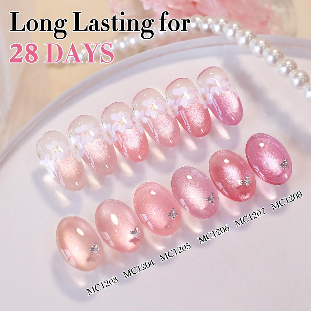 Double Rhythm Cat Eye Gel Nail Polish Set – 6× 0.5 oz Magnetic Shimmer (Rose-T6-45)