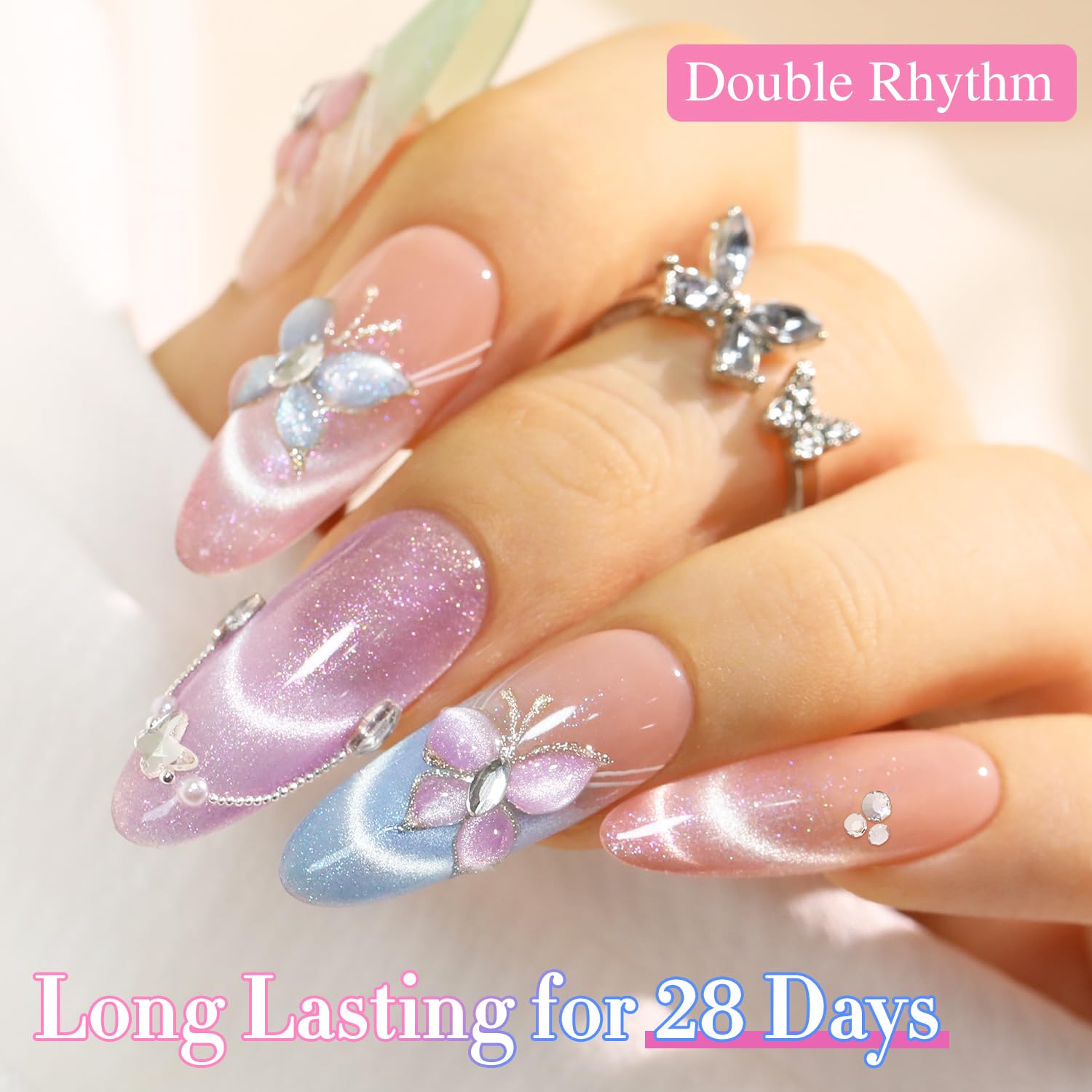 Double Rhythm Cat Eye Gel Nail Polish Set of 6 — Same Color, 0.5 oz Each, Magnetic Holographic Shine (T6-29)