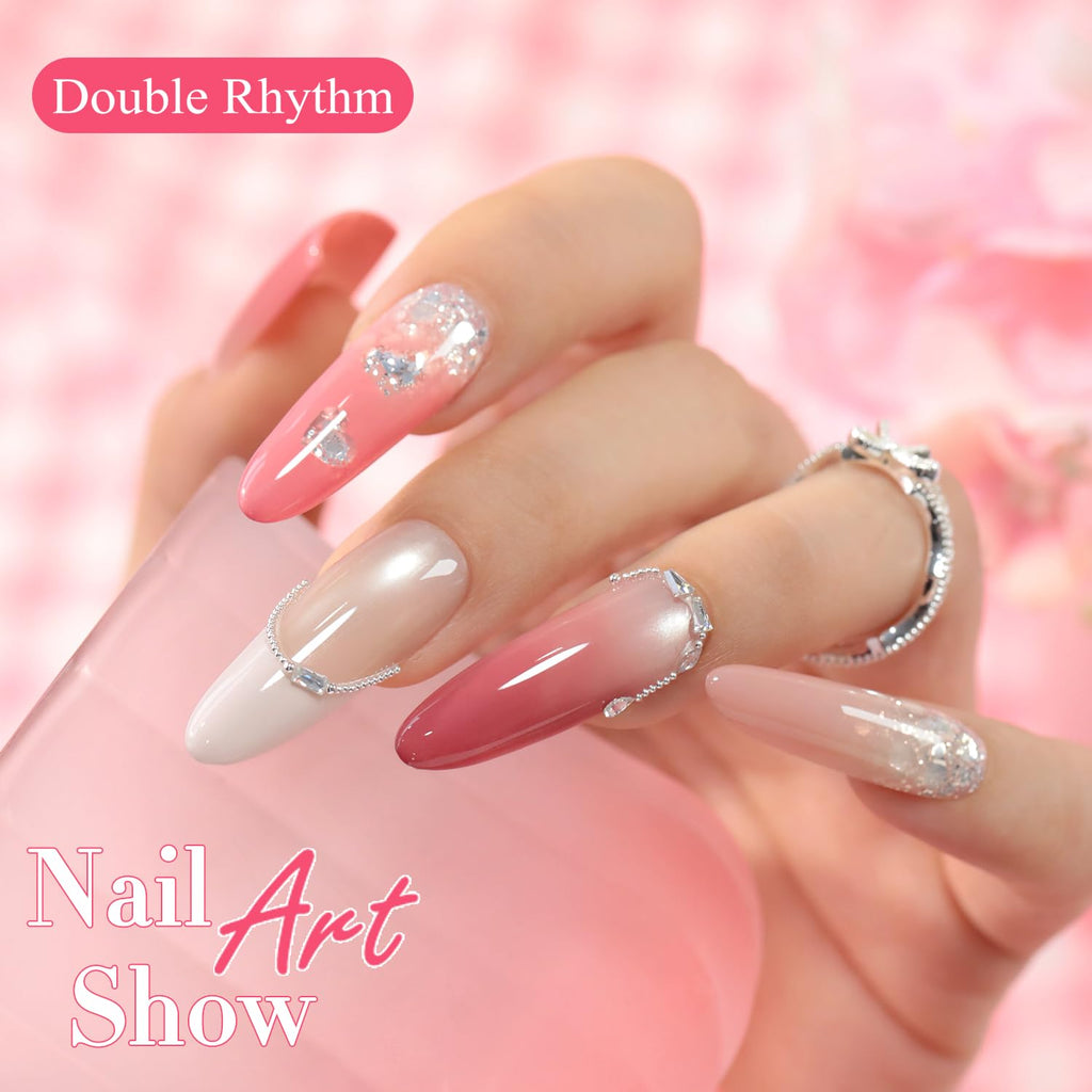 Double Rhythm Painting Gel Polish Set – 6 Colors, 100 Sponges, Grabbing Pen (Neutral Nude Rose-T6-66)