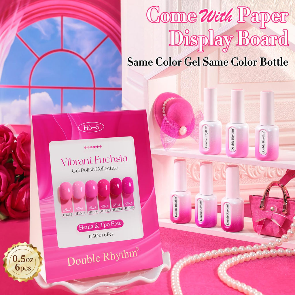 Double Rhythm 6 Pcs HEMA-FREE Gel Polish Set – Same Color, Same Bottle, Soak Off (0.50 oz)