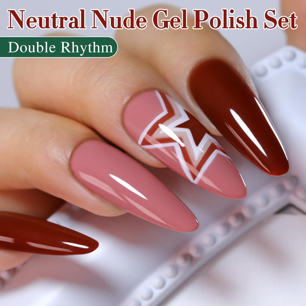 Double Rhythm Gel Nail Polish Set of 6 Colors – Nude & Milky Pastels Starter Kit for Home DIY