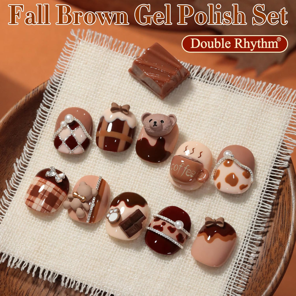Double Rhythm 6 Pcs 15ml Gel Polish Set – Burgundy Cherry Brown Coffee (T6-69) – Soak-Off Nail Polish