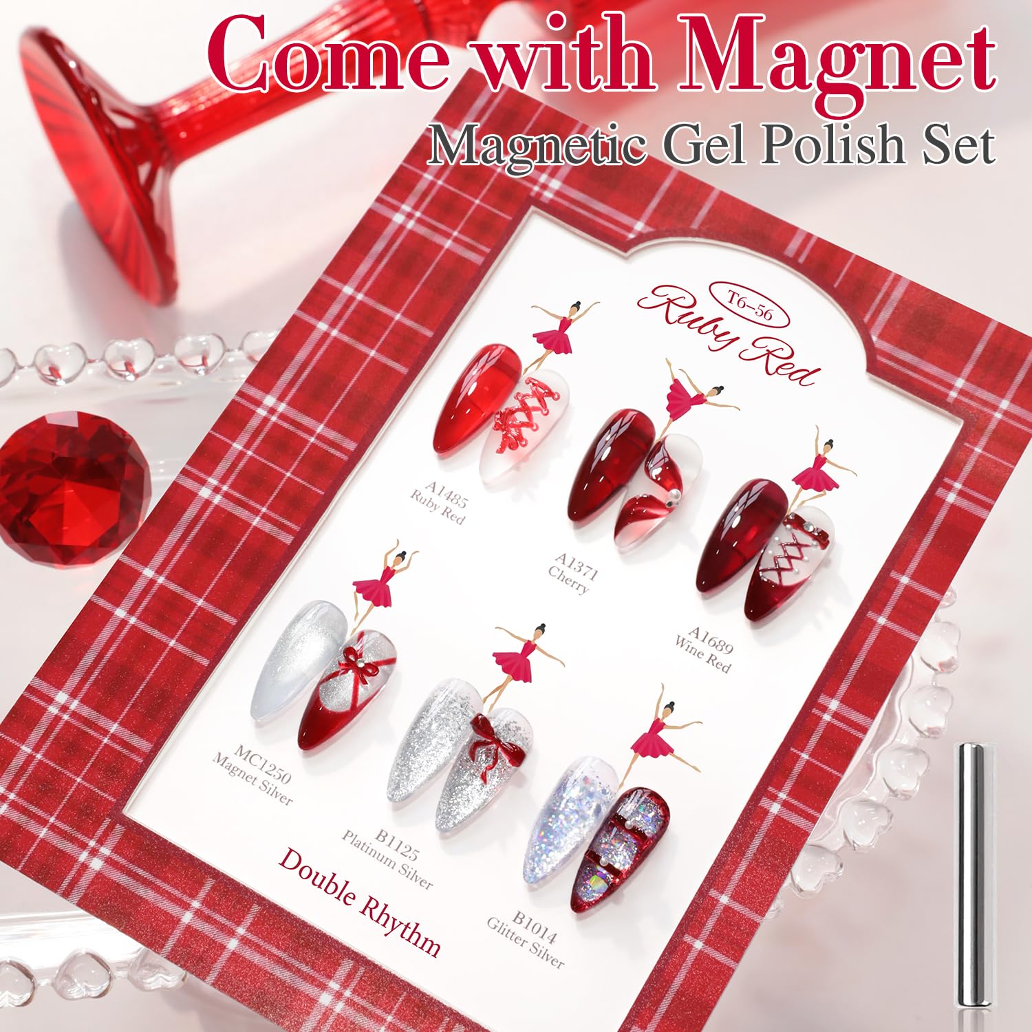 Double Rhythm 6 Pcs 15ml Gel Polish Set – Jelly Burgundy Red & Silver Glitter