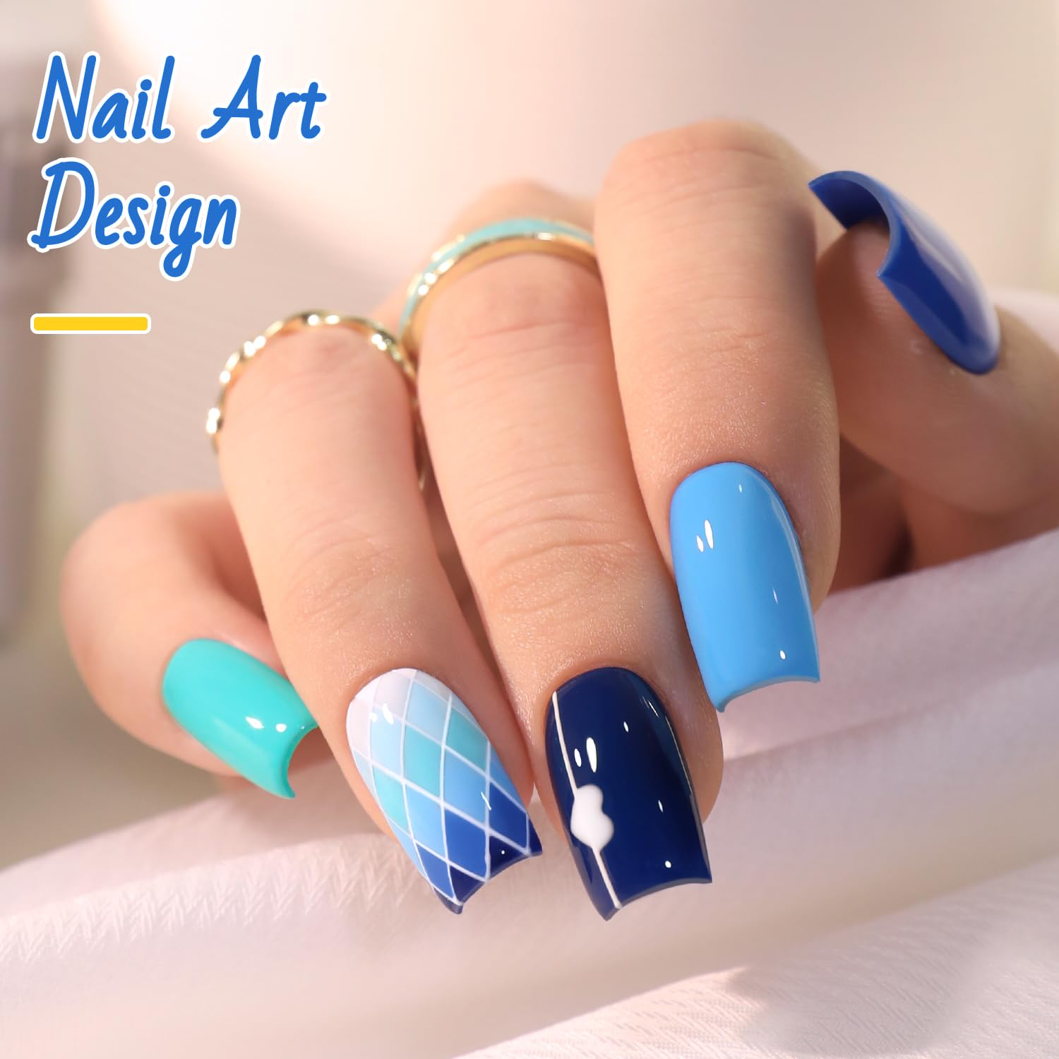 Double Rhythm 6-Pcs 15ml Gel Polish Set – Same Shade Soak-Off Kit for DIY Manicure (Light Blue / Navy / Teal)