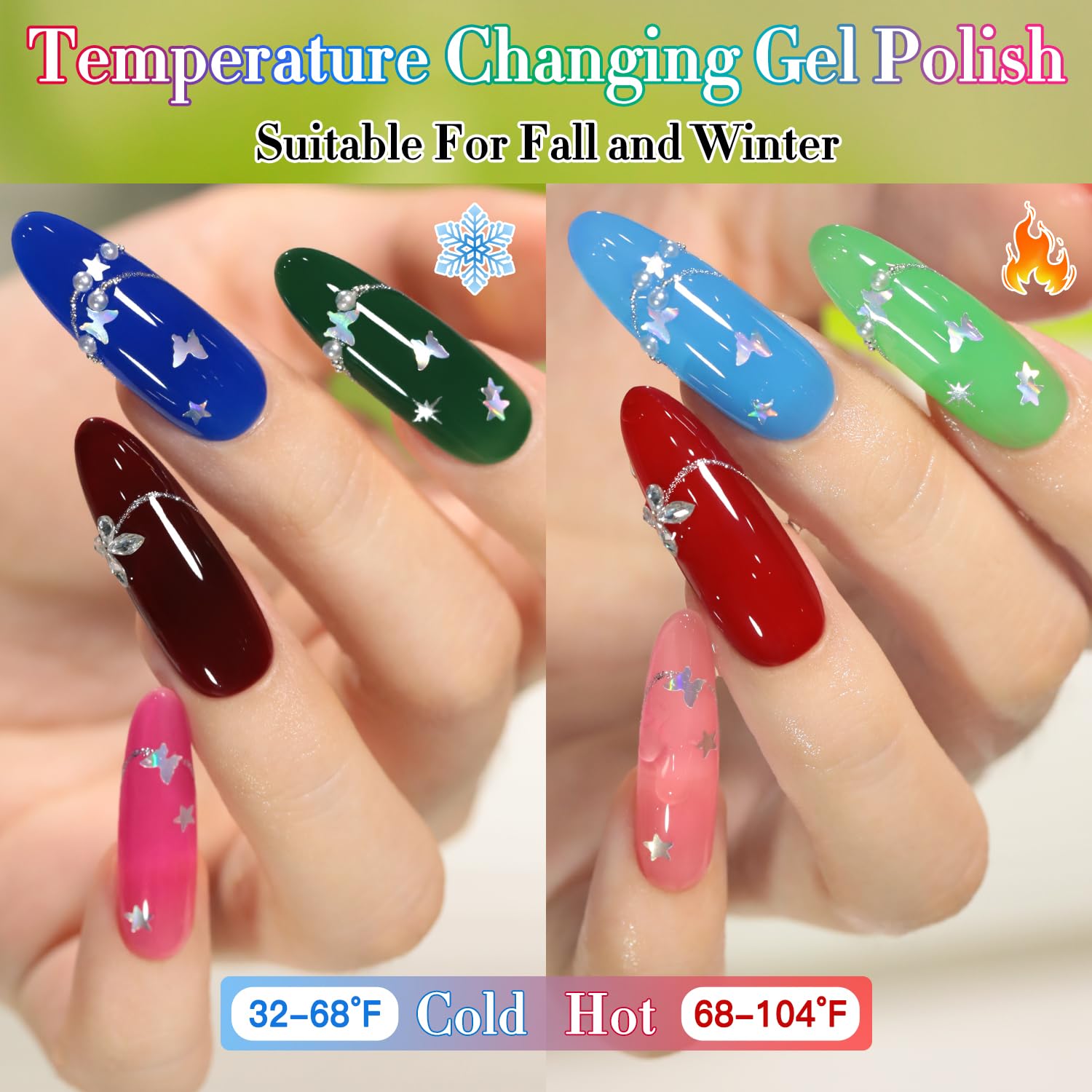Double Rhythm 6 Pcs 15ml Gel Polish Set – Color-Changing Soak-Off Nail Kit for Home Manicures (Burgundy, Blue, Green, Pink, Purple)