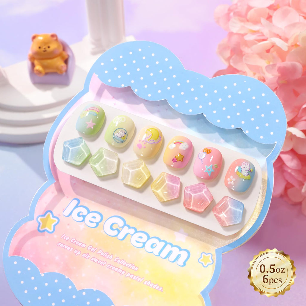 Double Rhythm 6 Pcs 15ml Gel Polish Set – Same Color & Bottle, Soak-Off Kit (Blue/Green/Beige/Yellow/Pink/Orange)