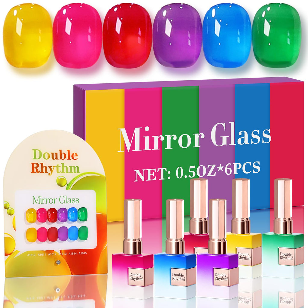 Double Rhythm 6 Pcs Gel Polish Set 15ml – Jelly Yellow, Pink, Red, Purple, Blue & More (Soak Off)