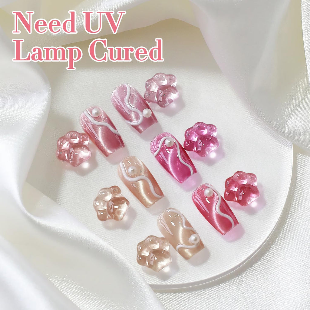 Double Rhythm Cat Eye Gel Nail Polish Set of 6 – Nude Pink Shimmer (0.5 oz) with Magnetic Holographic Reflective Finish