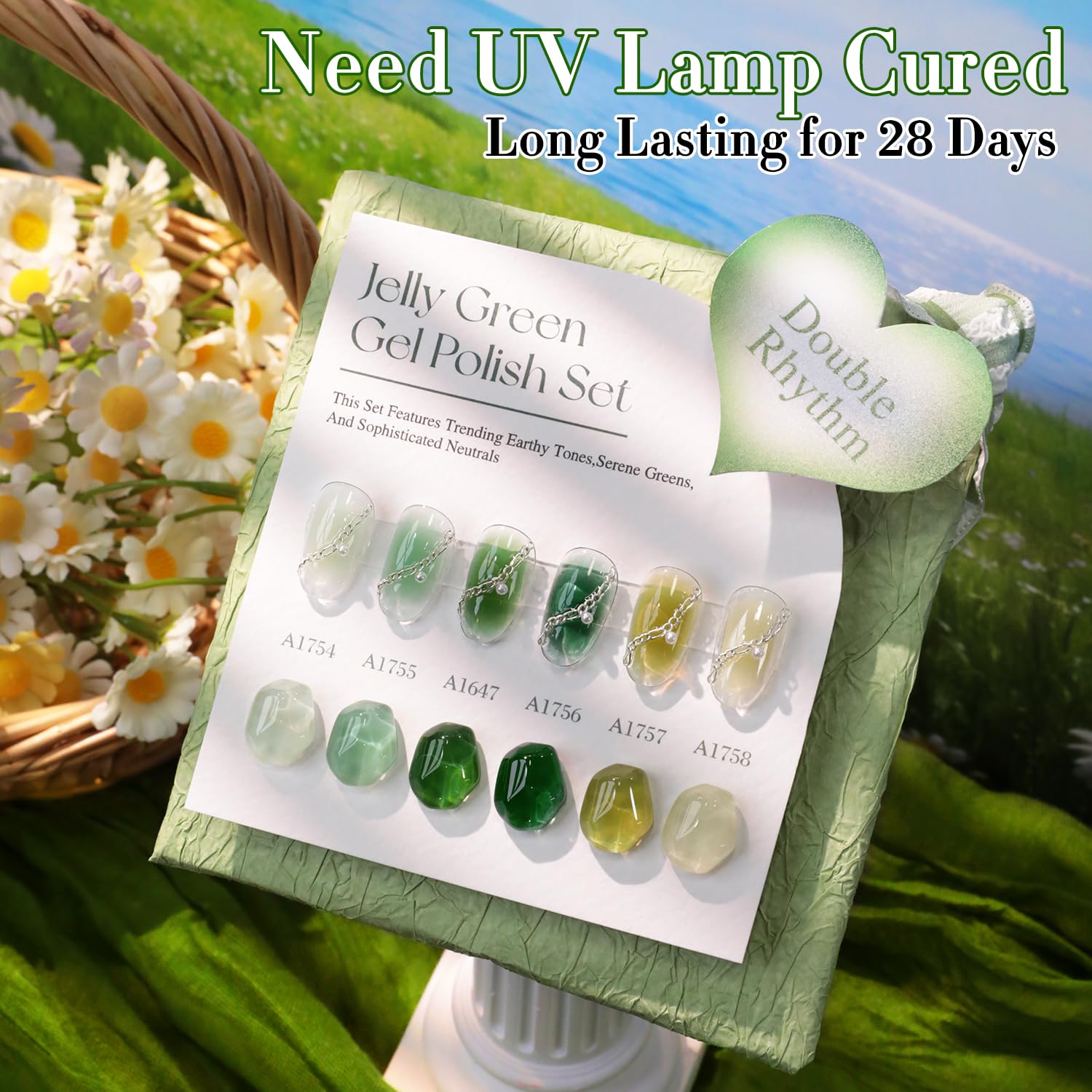 Double Rhythm 6Pcs 15ml Gel Polish Set – Same Color, Soak-Off Jelly Milky Green Olive Teal T6-81
