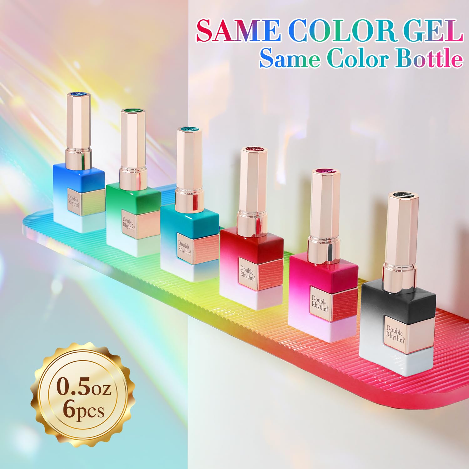Double Rhythm Cat Eye Gel Nail Polish Set – 6 Same-Color 0.5 oz Bottles with Magnetic Holographic Shine