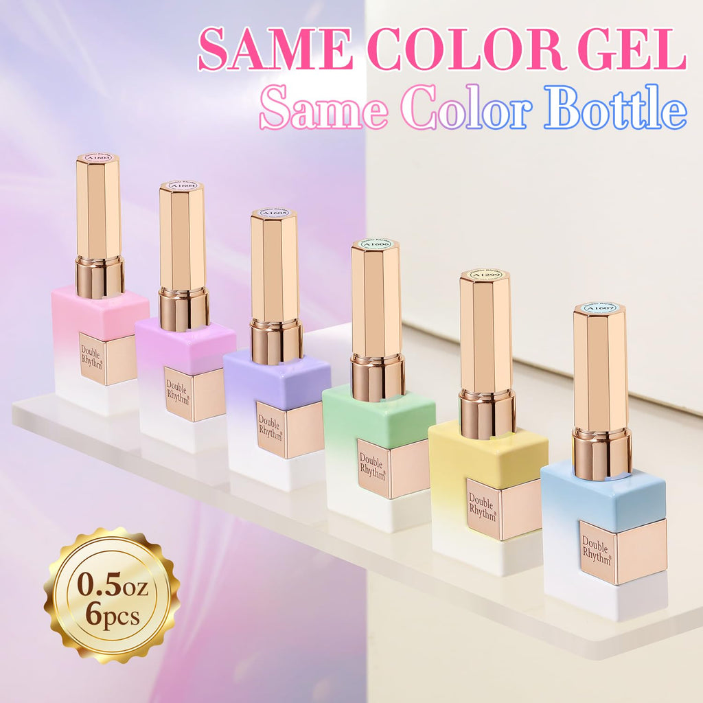 Double Rhythm 6-Pcs 15ml Gel Polish Kit – Same Color, Same Bottle, Soak-Off