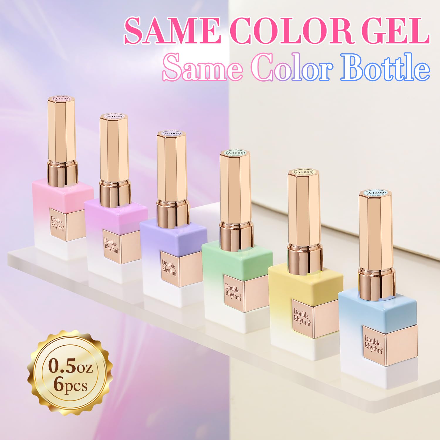 Double Rhythm 6-Pcs 15ml Gel Polish Kit – Same Color, Same Bottle, Soak-Off