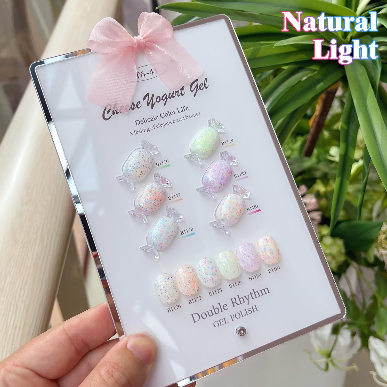 Double Rhythm Glitter Gel Polish Set (0.5 oz) – 6 Color + Display Board, 15 ml Each | Soak-Off Sparkle Gel Nail Kit