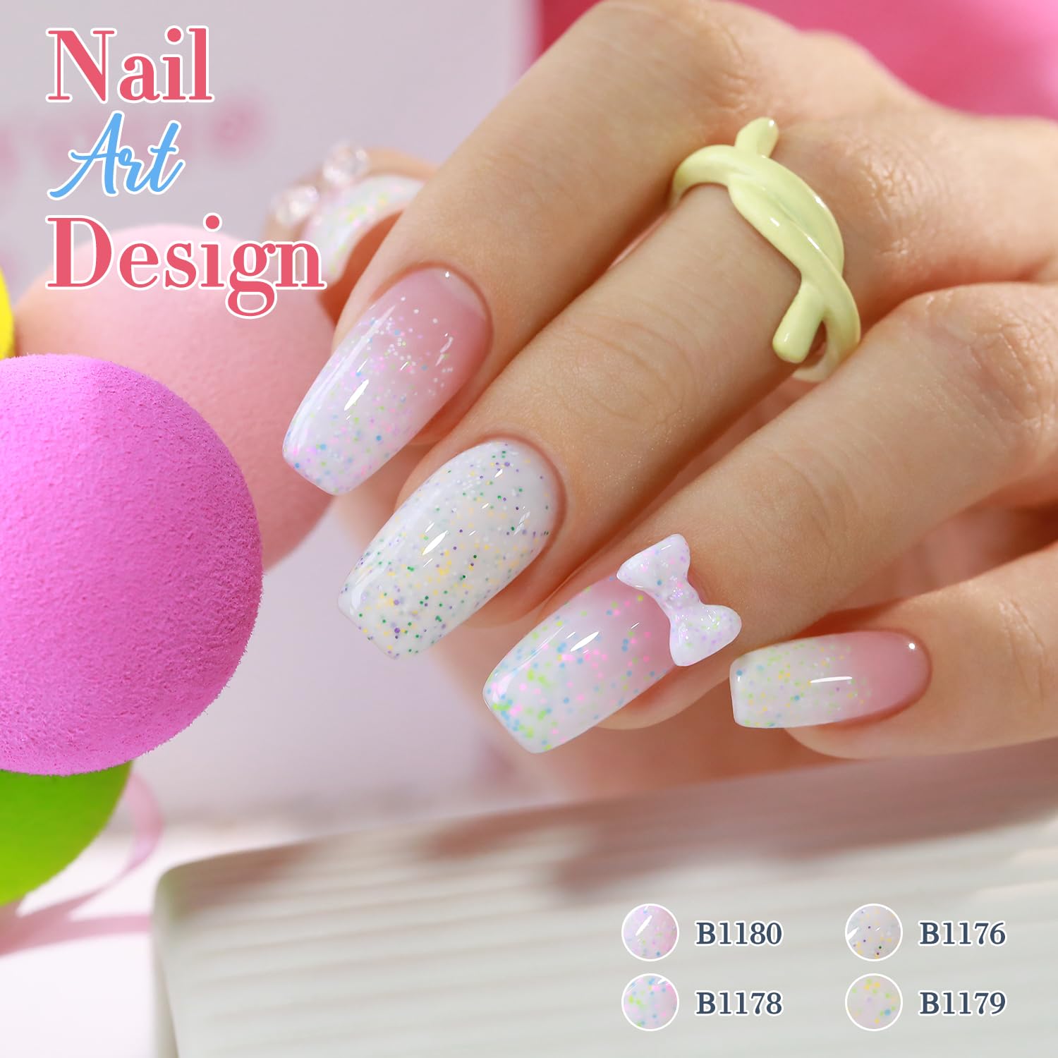 Double Rhythm Glitter Gel Polish Set (0.5 oz) – 6 Color + Display Board, 15 ml Each | Soak-Off Sparkle Gel Nail Kit