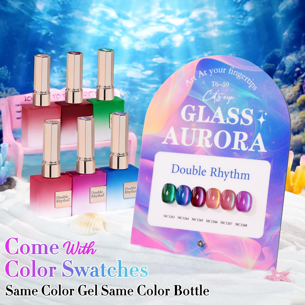 Double Rhythm Cat Eye Gel Nail Polish Set – 6 x 0.5 oz Glass Galaxy Green-T6-59