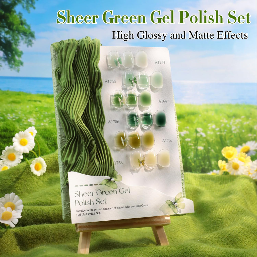 Double Rhythm 6Pcs 15ml Gel Polish Set – Same Color, Soak-Off Jelly Milky Green Olive Teal T6-81
