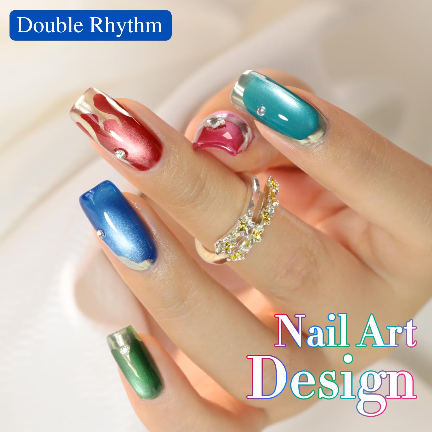 Double Rhythm Cat Eye Gel Nail Polish Set – 6 Same-Color 0.5 oz Bottles with Magnetic Holographic Shine