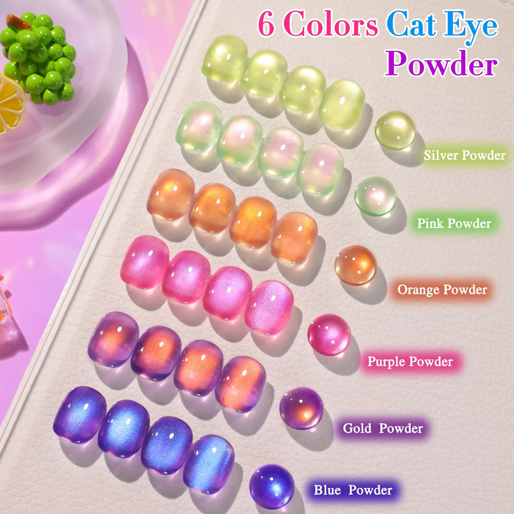 Double Rhythm Fruit Cat Eye Gel Polish Kit – 6x 0.5oz Magnetic Shimmer UV Polish (Glass Rose Pink Green-T6-48)