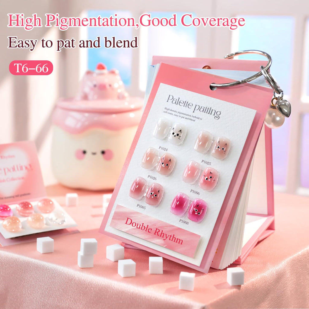 Double Rhythm Painting Gel Polish Set – 6 Colors, 100 Sponges, Grabbing Pen (Neutral Nude Rose-T6-66)