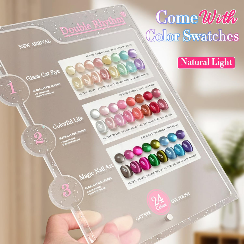 Double Rhythm 28Pcs 0.5oz Glass Cat Eye Gel Nail Polish Kit – All-Season Colors, Soak-Off, DIY Manicure