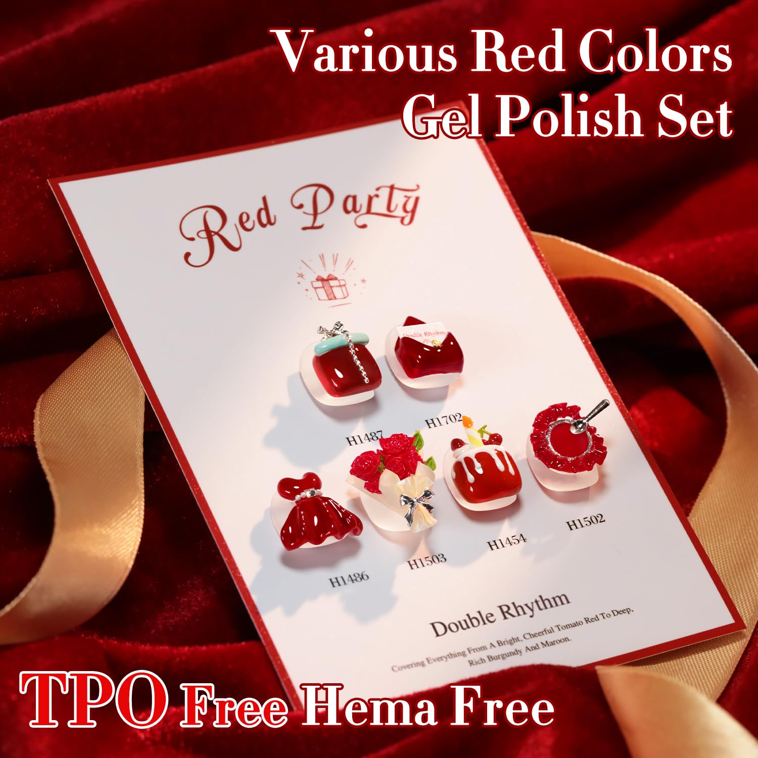 Double Rhythm 6-Piece HEMA-Free Gel Polish Set – 0.50 oz Each, Same Color in Same Bottle, Soak-Off, Neutral Milky Shimmer (Cherry Red Burgundy, H6-4)
