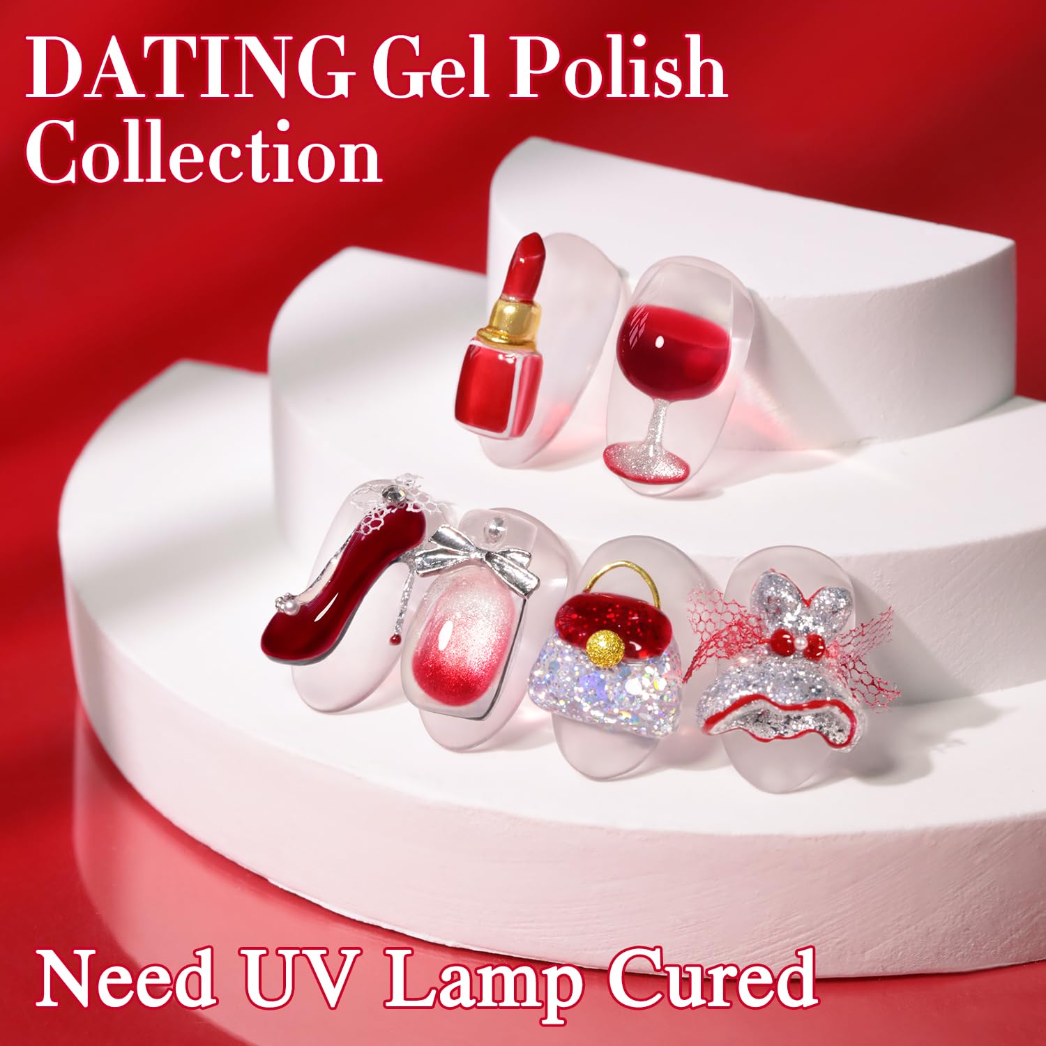 Double Rhythm 6 Pcs 15ml Gel Polish Set – Jelly Burgundy Red & Silver Glitter