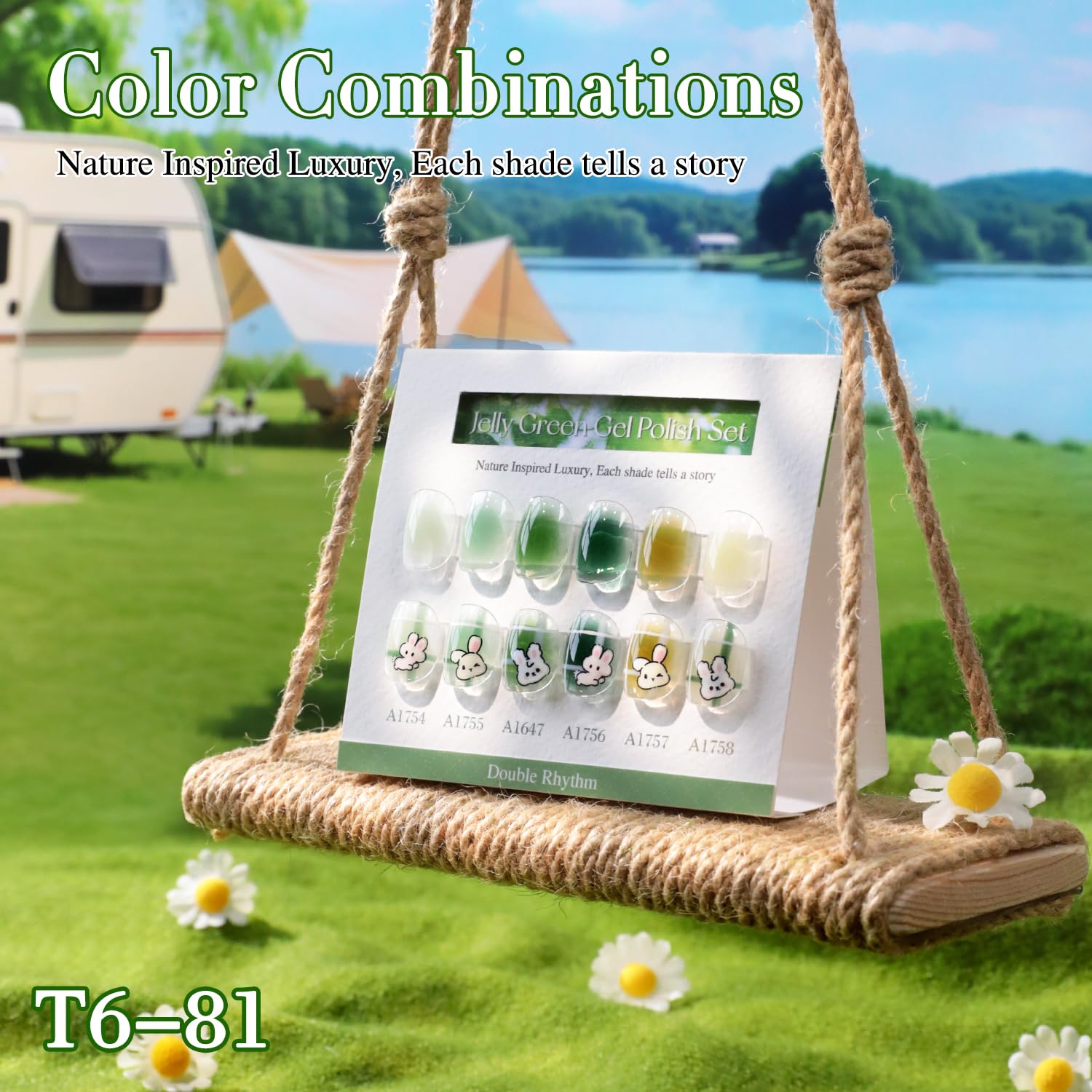 Double Rhythm 6Pcs 15ml Gel Polish Set – Same Color, Soak-Off Jelly Milky Green Olive Teal T6-81
