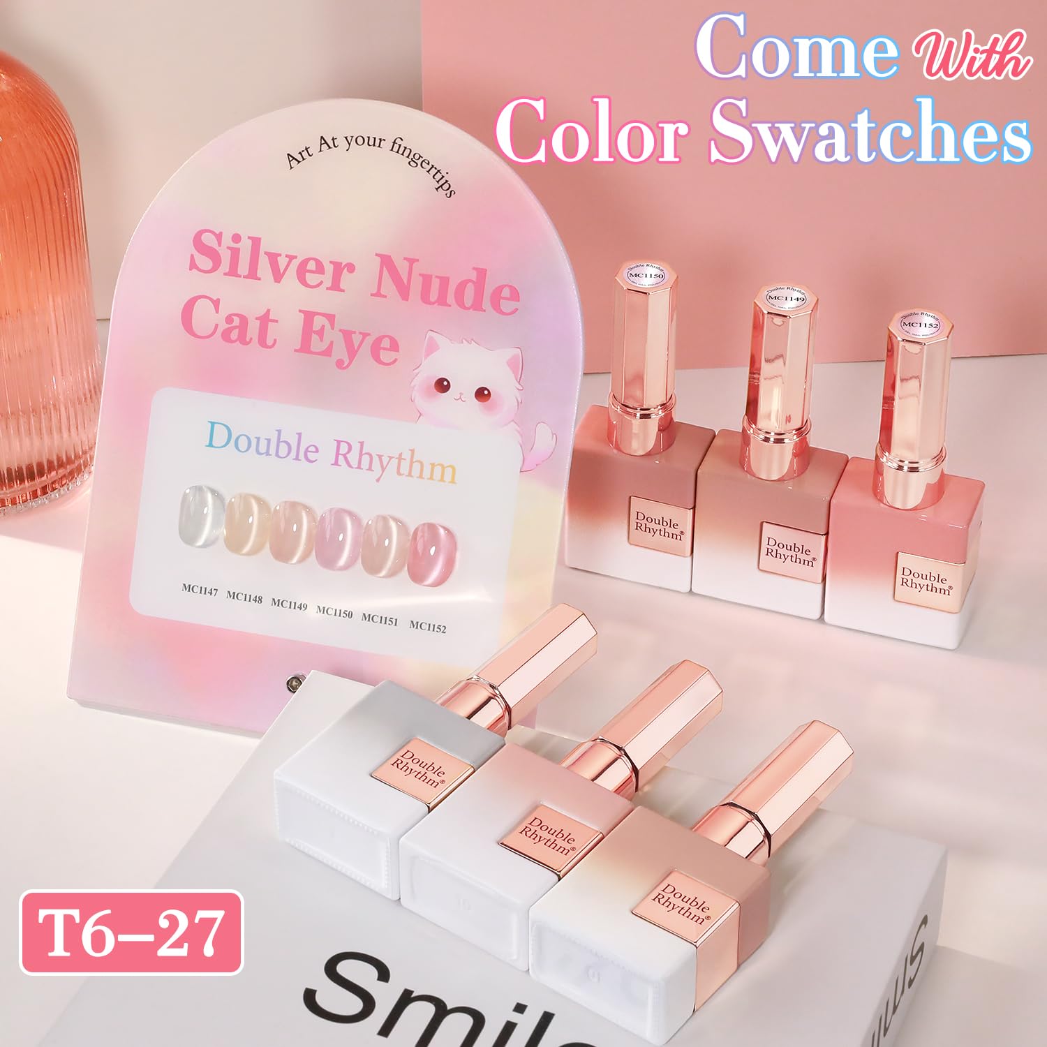 Double Rhythm Cat Eye Gel Nail Polish Set – 6 Same-Color Bottles, 0.5 oz, Magnetic Holographic Shimmer