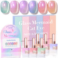 Double Rhythm Cat Eye Gel Nail Polish Set — Mermaid Pink Rose T6-31 (6x0.5 oz) Magnetic Glitter